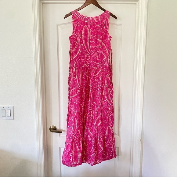 Talbots • Pink Paisley Print Maxi Dress With a Tiered Skirt and Tie Waist Sz 6 - Picture 5 of 5